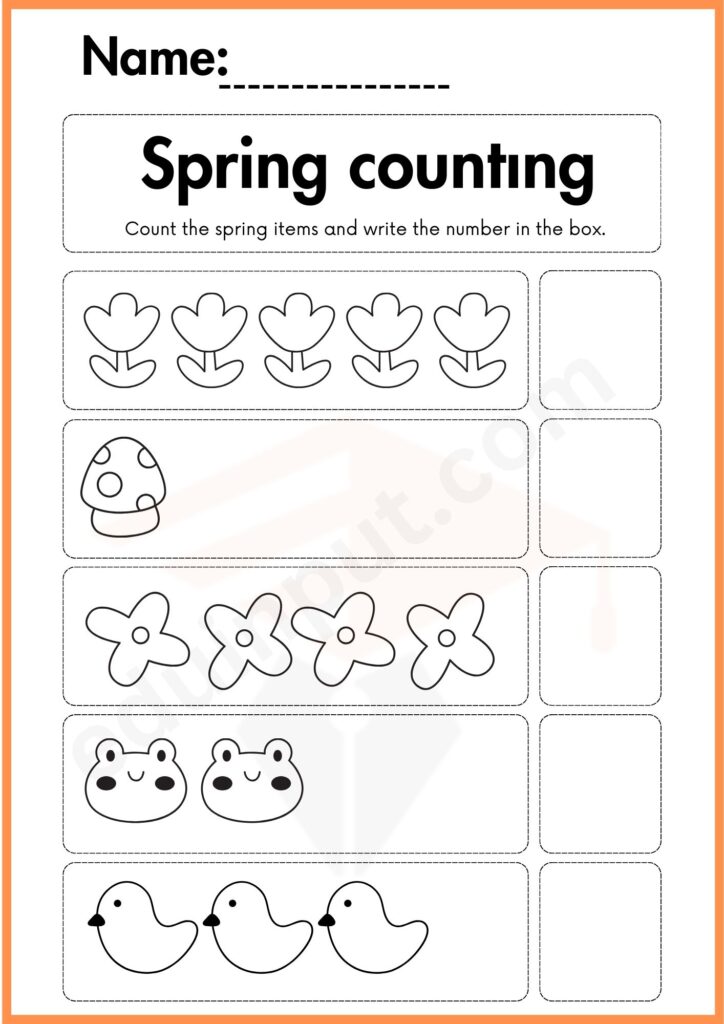 Color the spring items worksheet for kindergarten