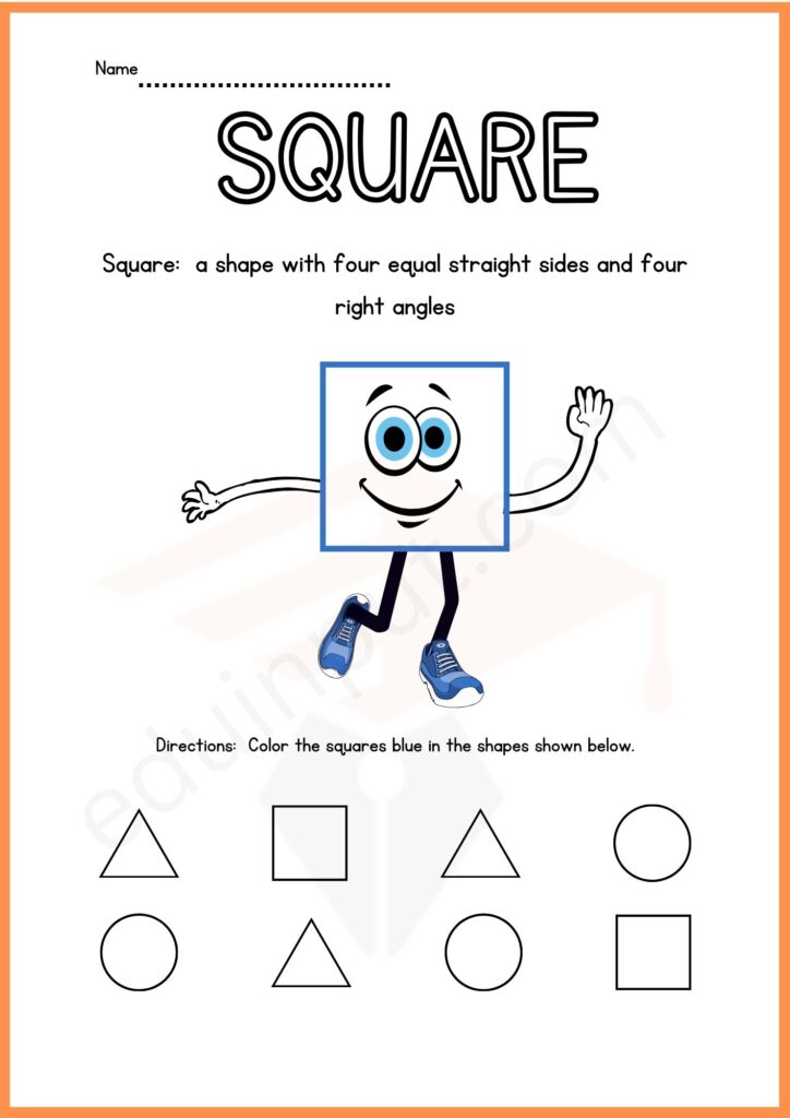 Color the square blue worksheet for kindergarten