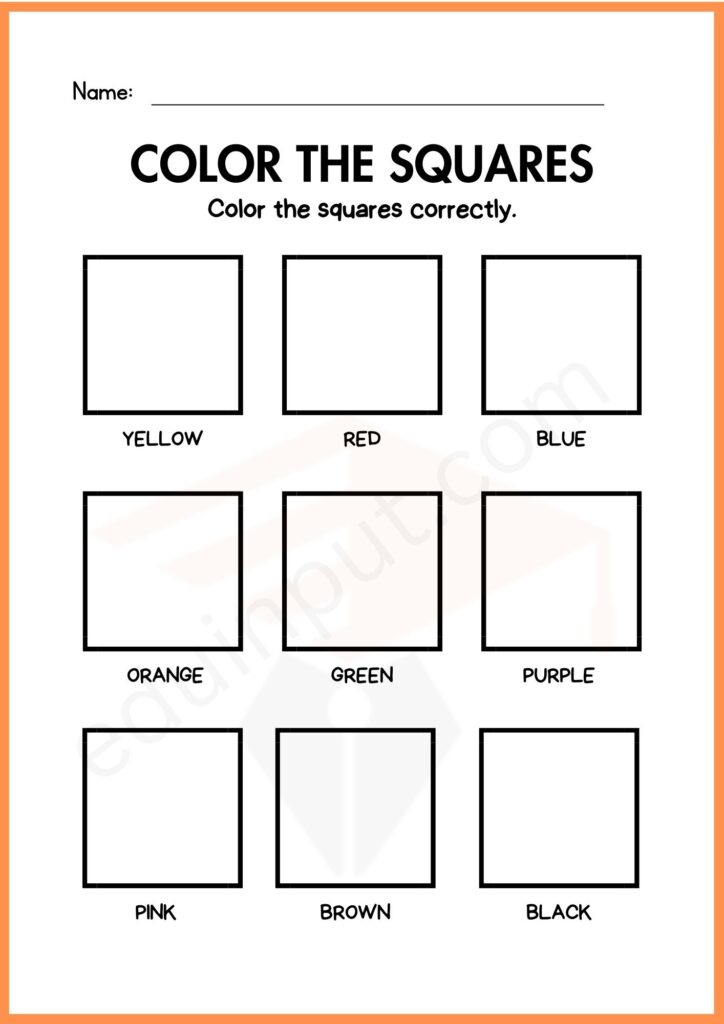 Color the squares worksheet for kindergarten