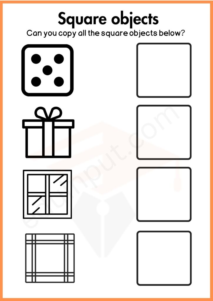 Copy all the square objects worksheet for kindergarten