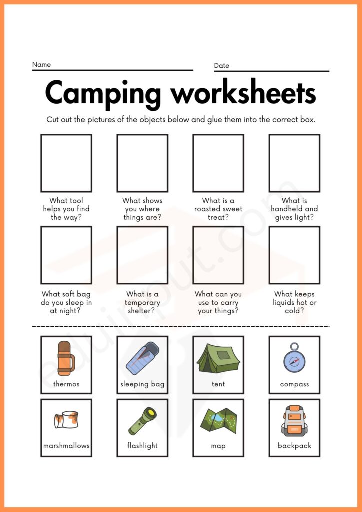 Cut and paste picture in the right box worksheet for kindergarten