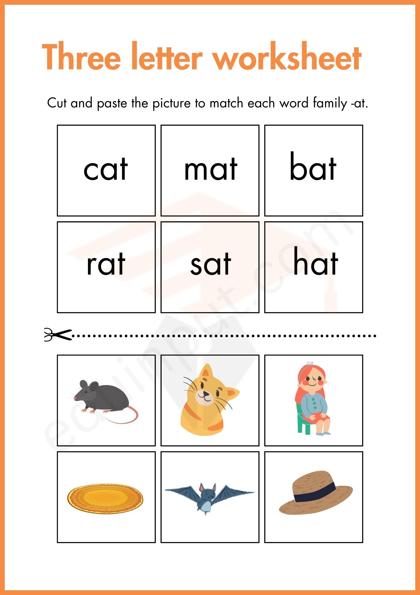 Three Letter Words Worksheets for Kindergarten