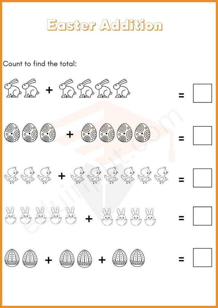 Easter Addition worksheet for kindergarten