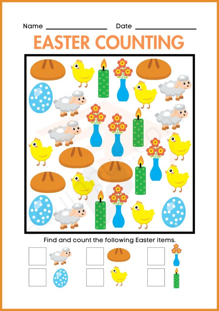 Easter counting worksheet for kindergarten