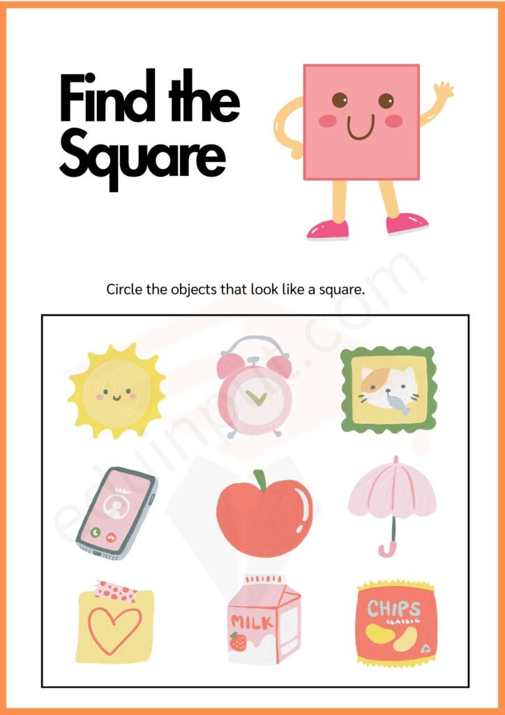 Find the square worksheet for kindergarten