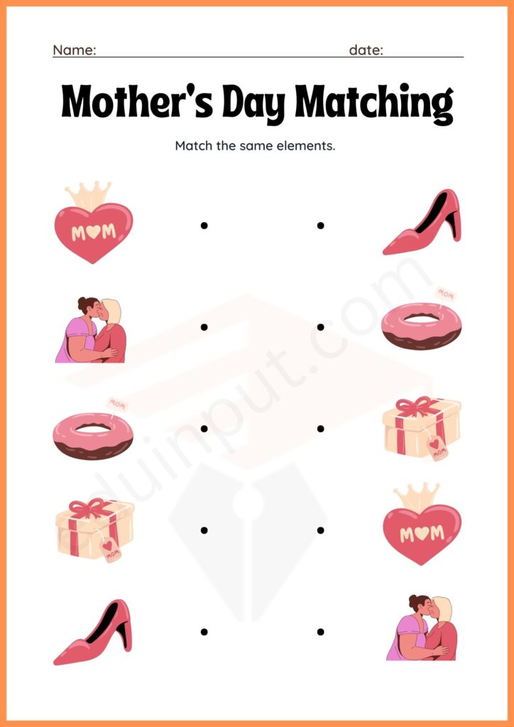 Mother’s Day Matching worksheet for kindergarten