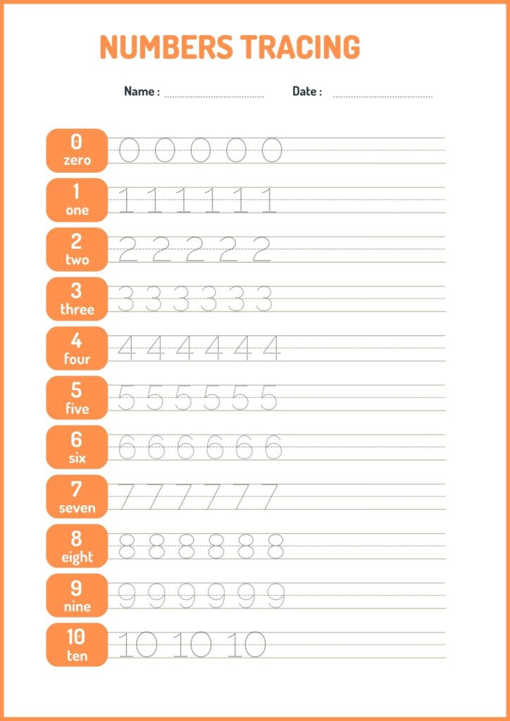 Number tracing worksheet for kindergarten