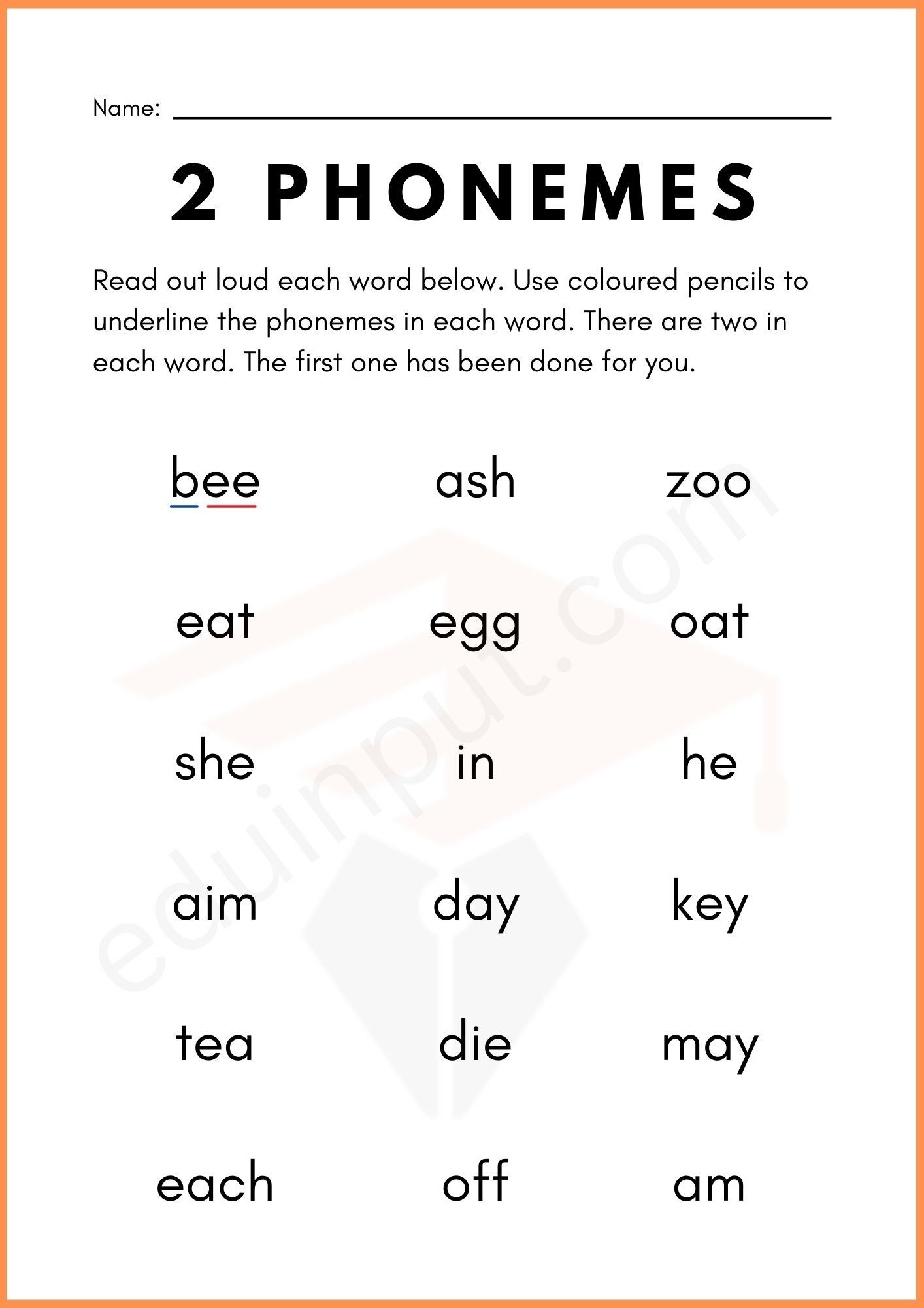 Phenomes Worksheets for Kindergarten