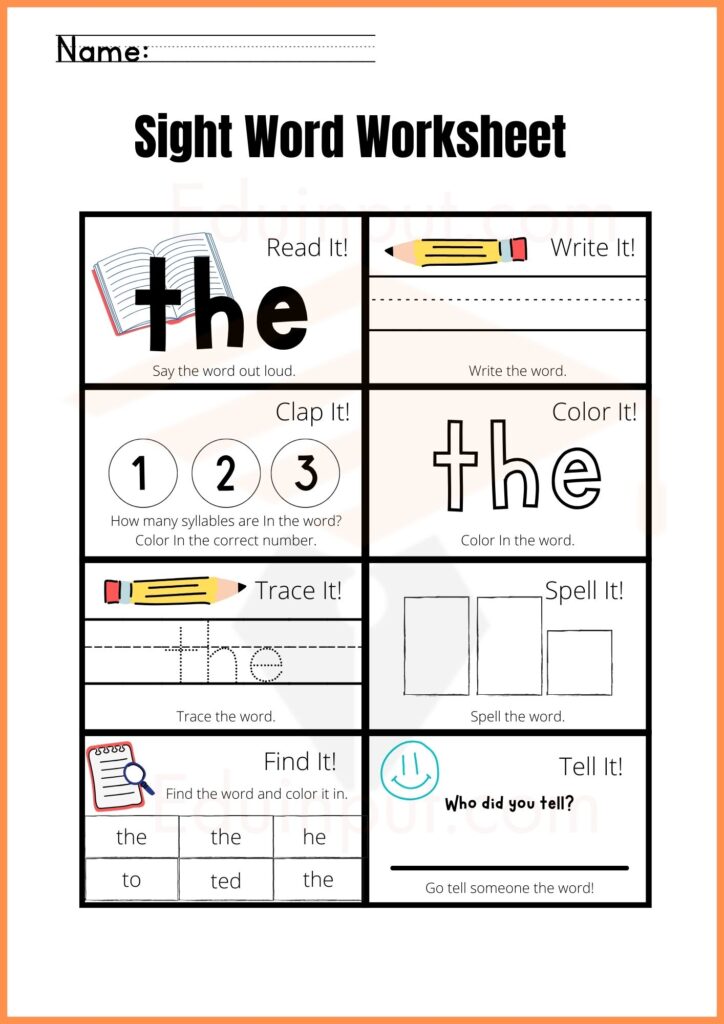 Image showing sight word worksheets for kindergarten