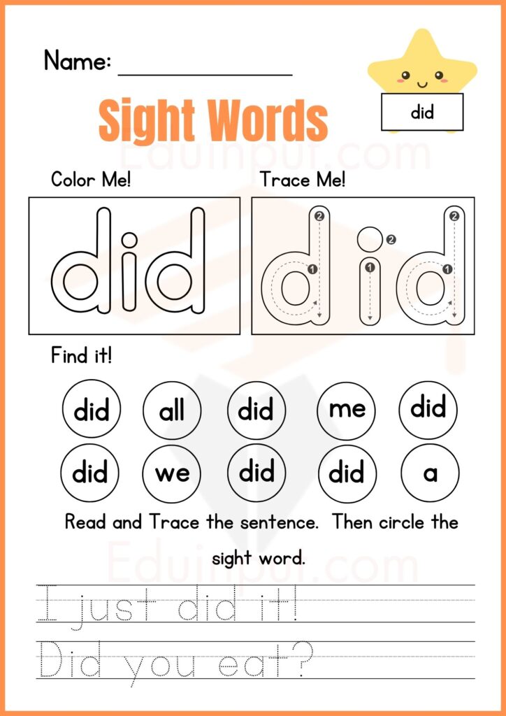 Sight Word Worksheet 2