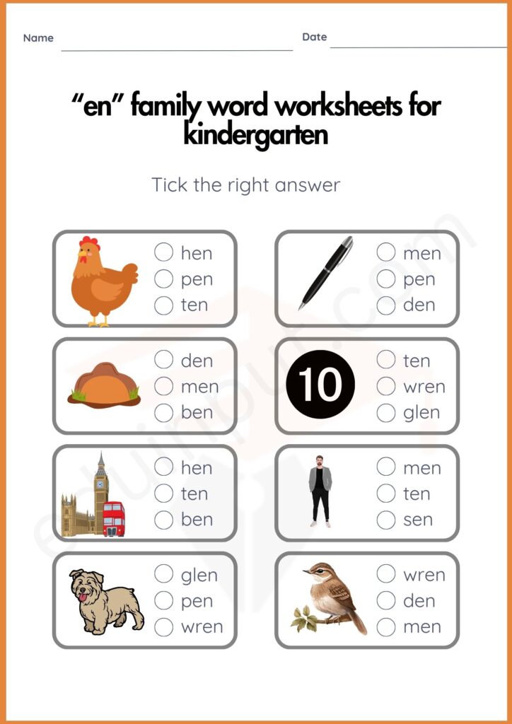 Tick the right answer worksheets for kindergarten