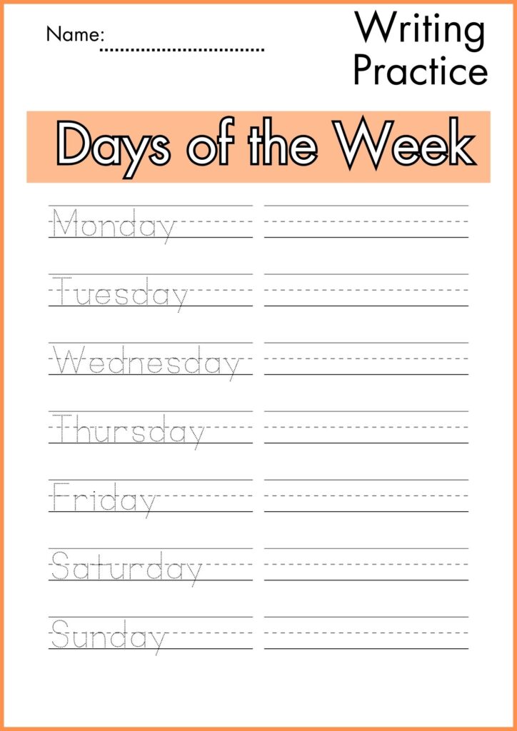 Trace and write days of week worksheet for kindergarten