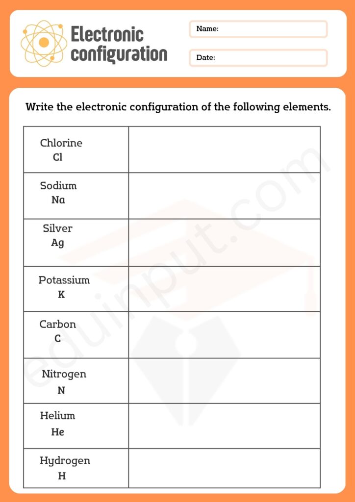 Write Electronic configuration of elements worksheet