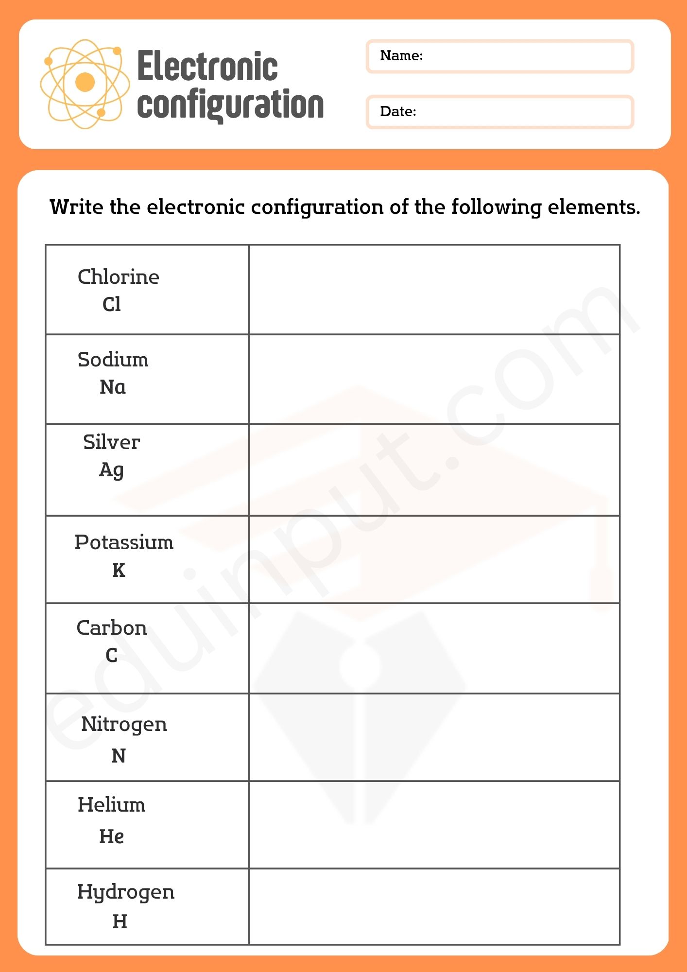 Electronic Configuration Worksheets