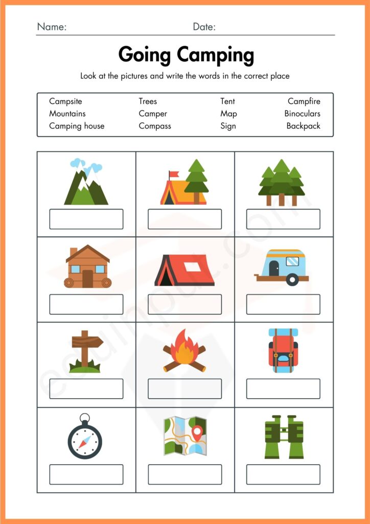 Write the words in correct place worksheet for kindergarten