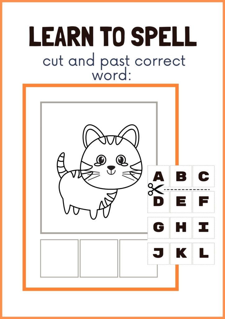 cut and paste correct word worksheet for kindergarten