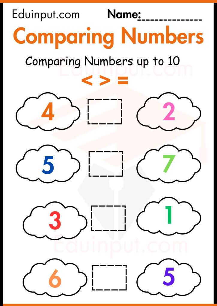 Comparing Numbers up to 10 worksheets 2