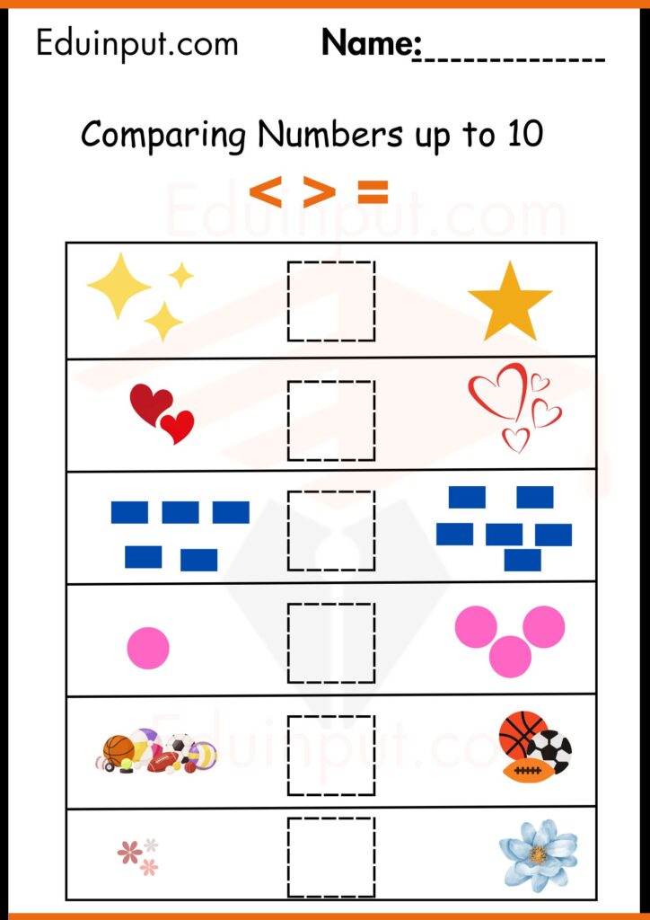 Comparing Numbers up to 10 worksheets 3