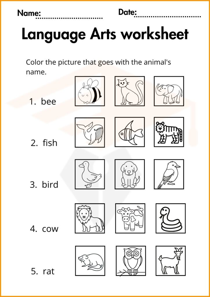 color the picture language art worksheets 3