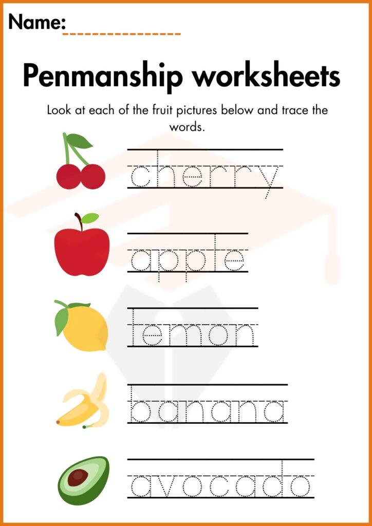 look at the each picture and trace it Penmanship worksheets 4