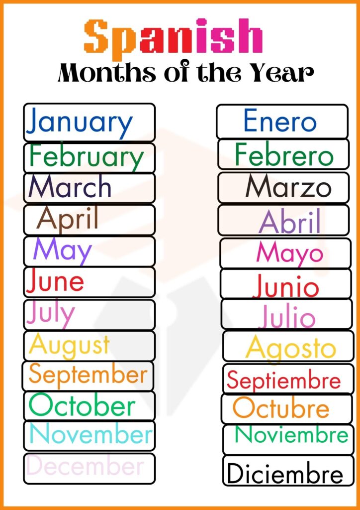 month of the year Spanish worksheets 2