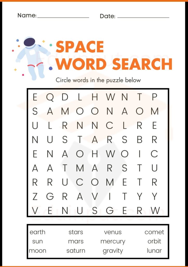 space word search worksheets 3