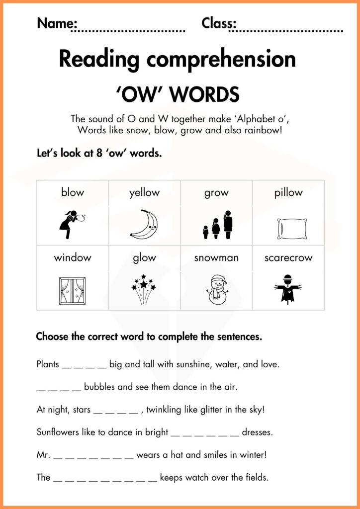 the sound ow wods comprhenshion worksheets 4