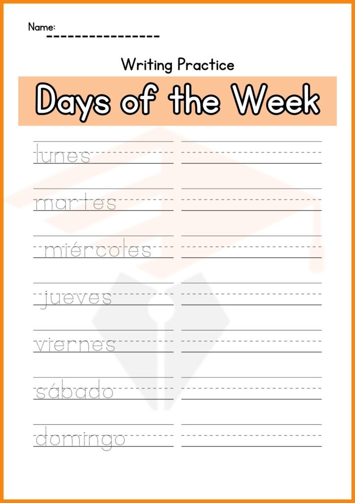 trace the days Spanish worksheets 4