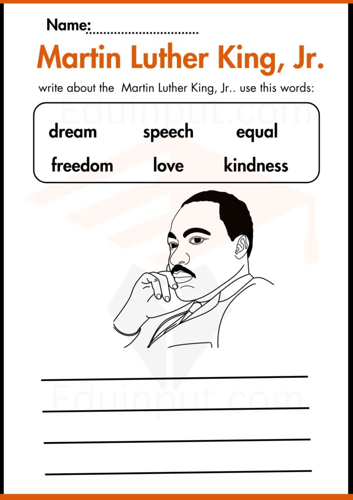 write about the Martin Luther King Jr. use this words worksheets 3