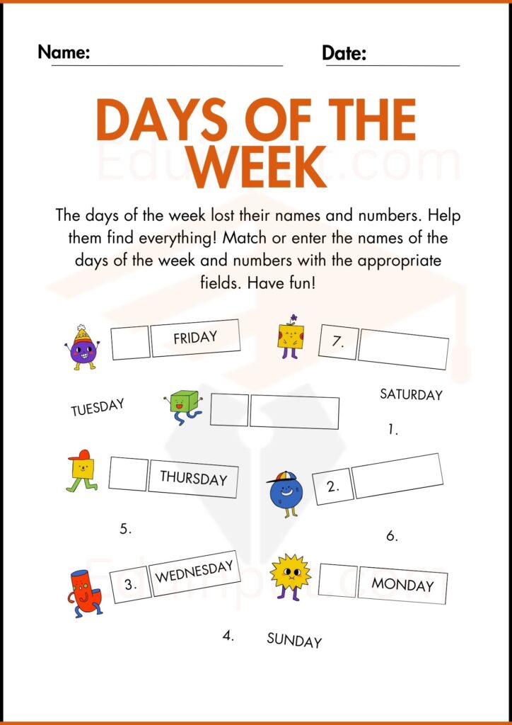 write the correct days worksheets 3