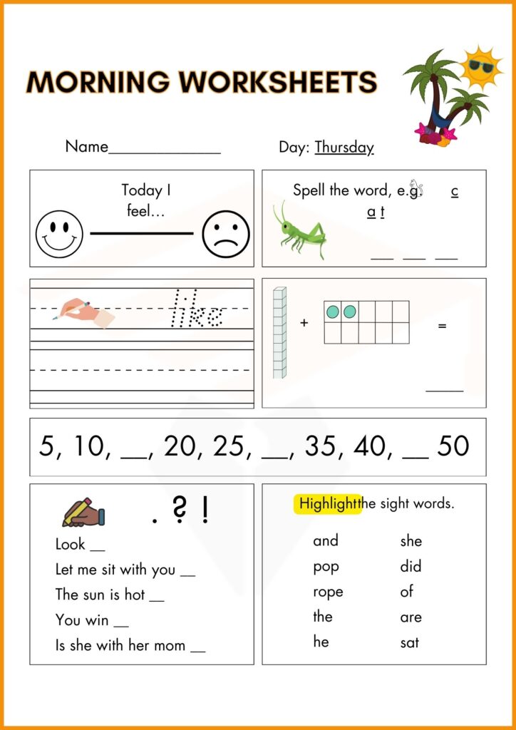 write the day of thursday morning worksheets 4