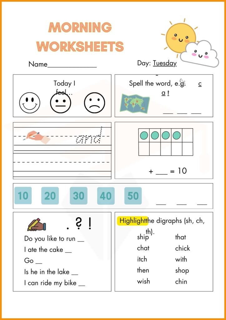 write the day of tuesday morning worksheets 2