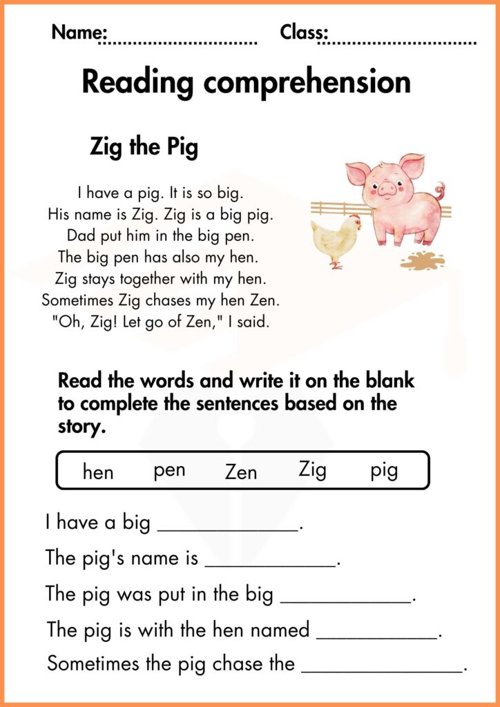 Image showing Reading Comprehension worksheets for kindergarten