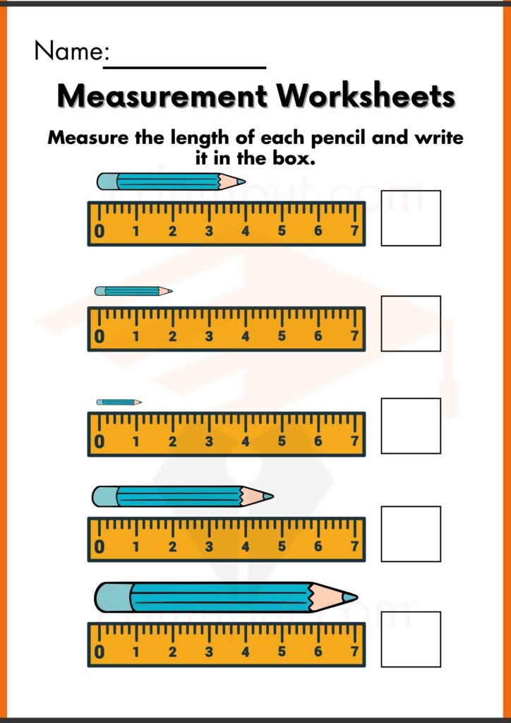 Measure the length of each pencil and write it in the box worksheets 4