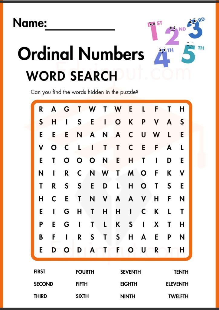 word search Ordinal Numbers worksheets 4