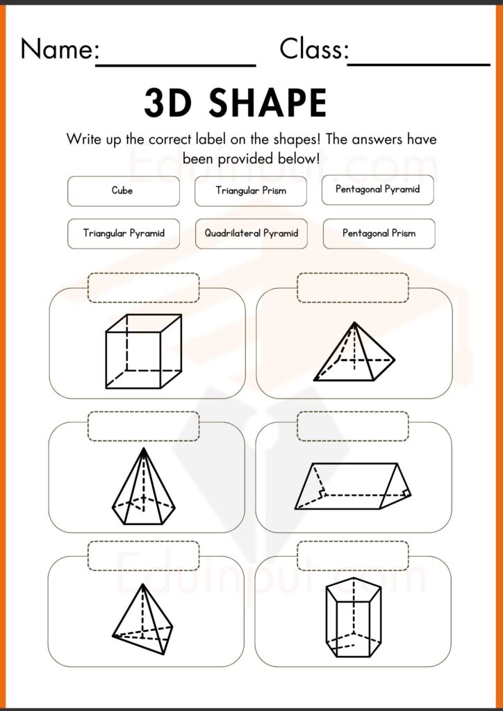 write the correct label 3d shape worksheets 3