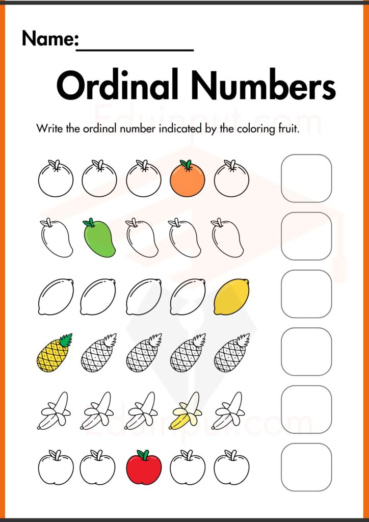 Image showing Ordinal Numbers worksheet for kindergarten