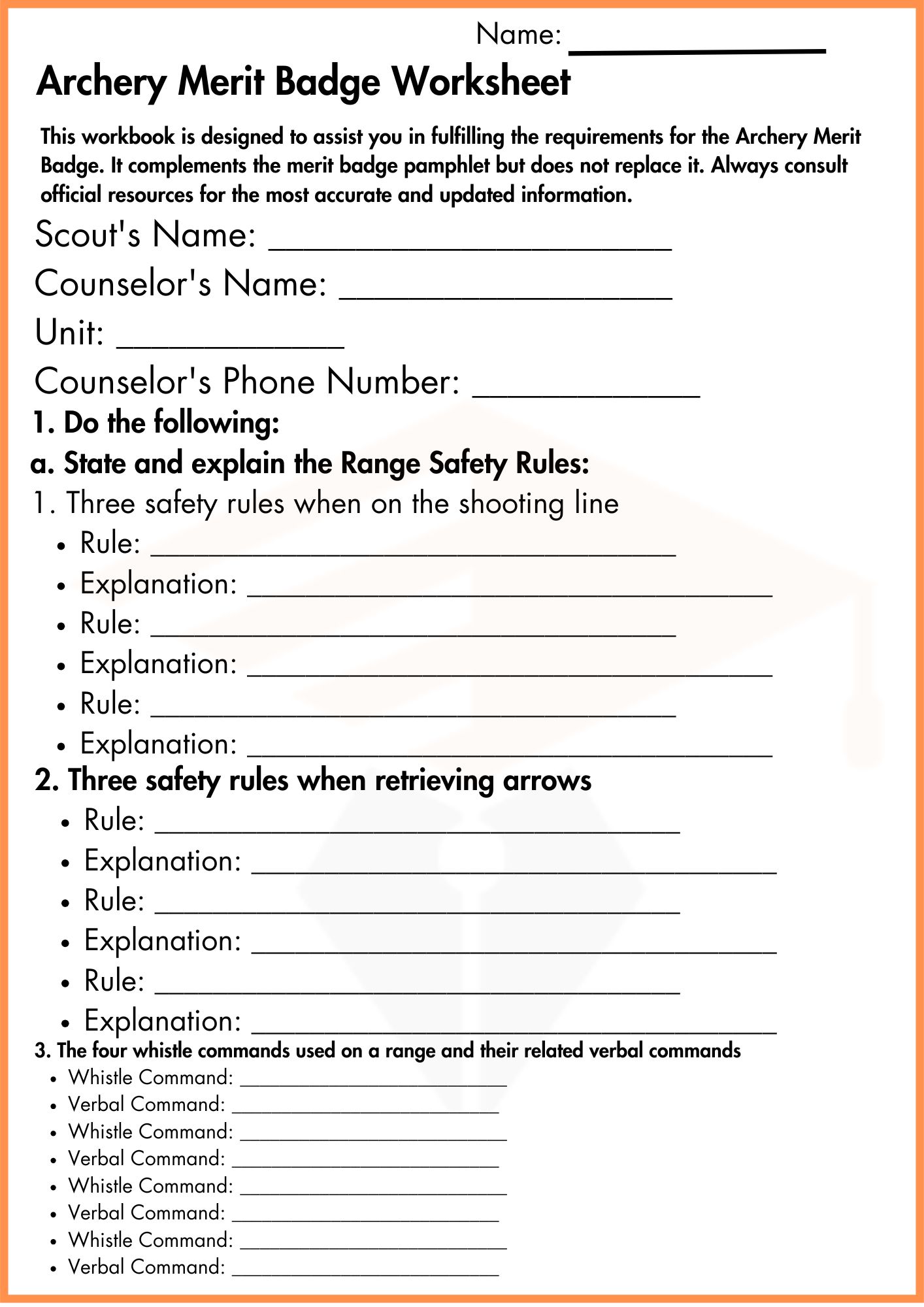 Archery Merit Badge Worksheet