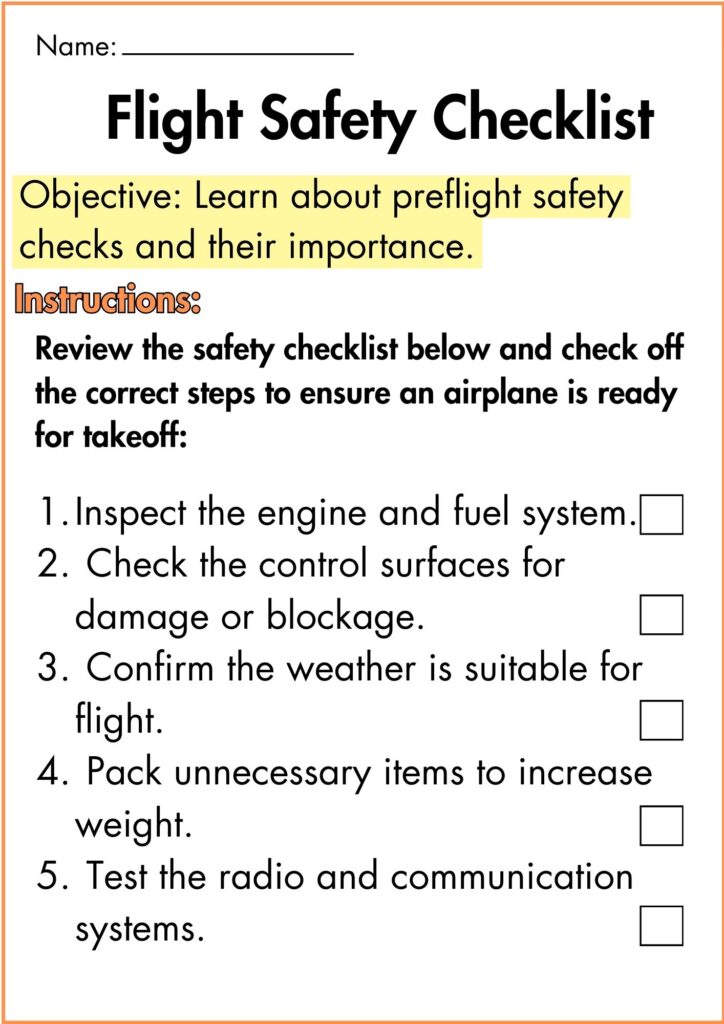 image showing Flight Safety Checklist worksheet