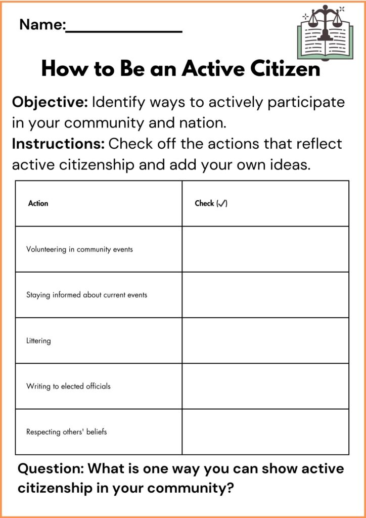 image showing How to Be an Active Citizen worksheet 