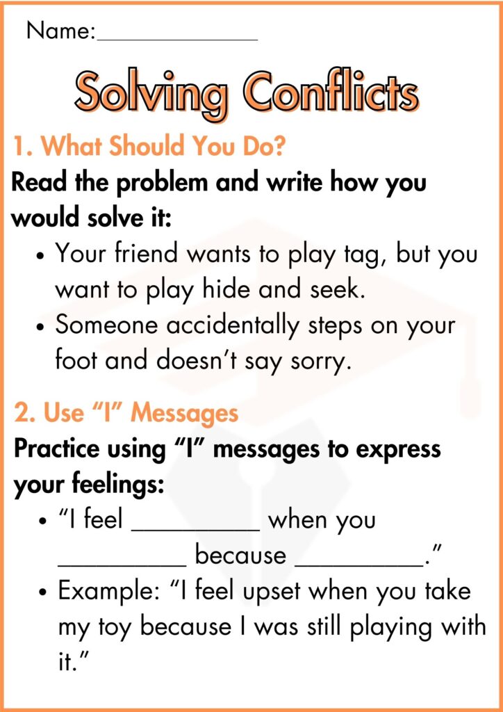 image showing Solving Conflicts worksheet 