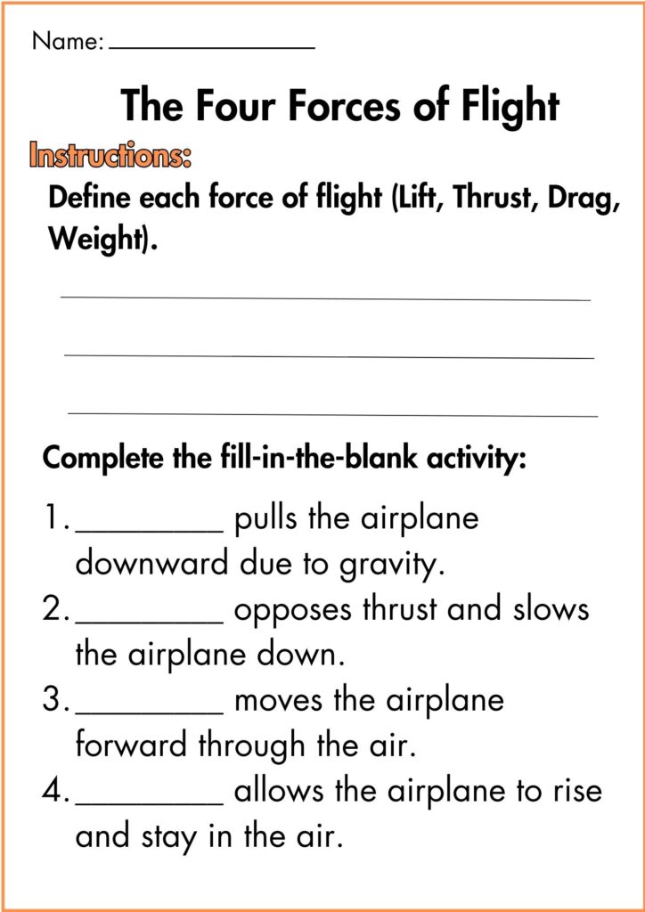 image showing The Four Forces of Flight worksheets 