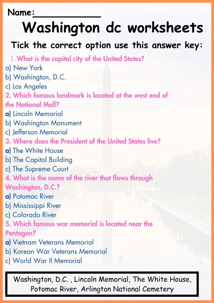 image showing mc quiz Washington dc worksheets