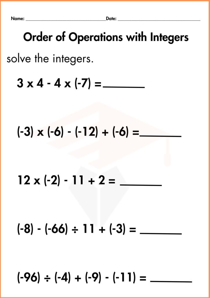 image showing solve integer operations worksheet 