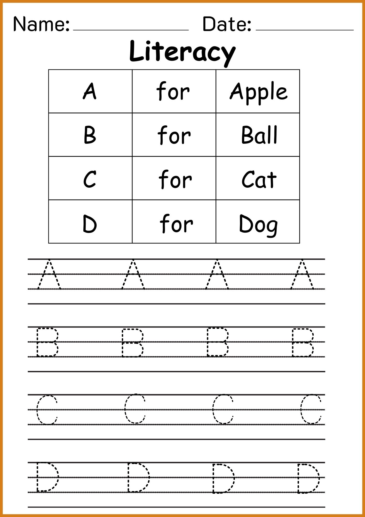 Free Literacy Worksheets for Kindergarten