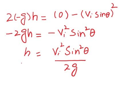 equation of height of projectile