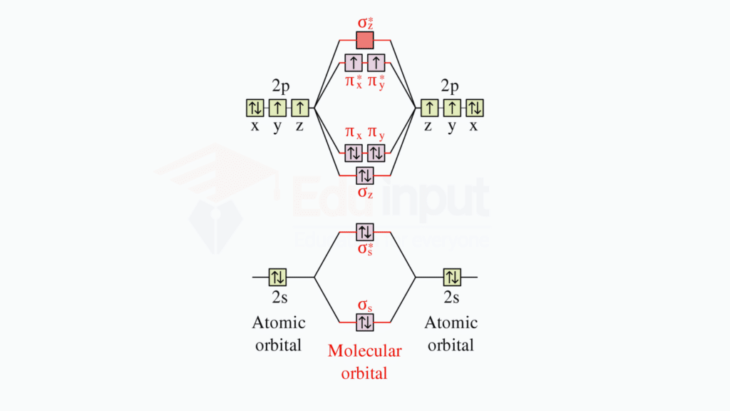 image showing molecular orbital diagram or Oxygen Molecule (O2)