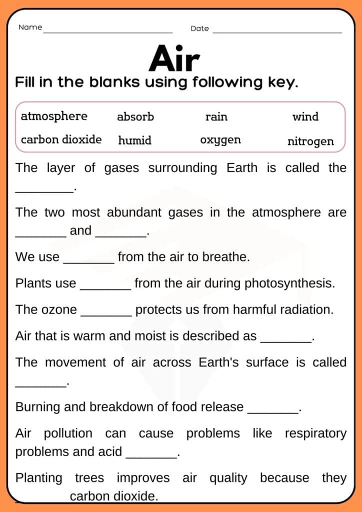 Air Worksheet for Grade 3