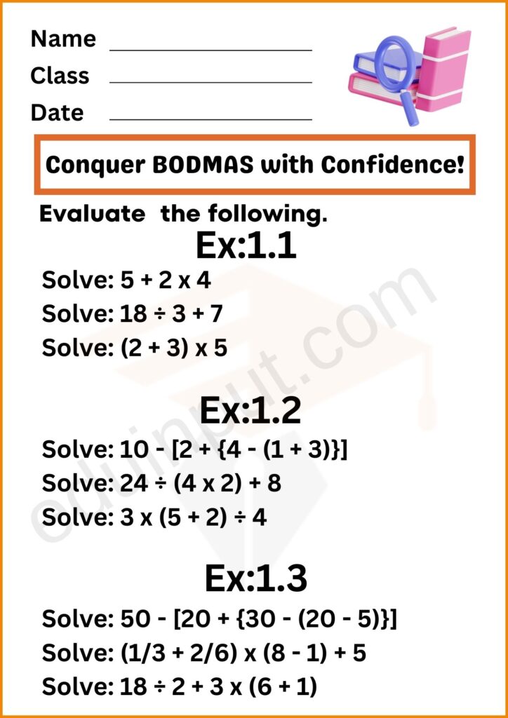 Evaluate the Questions Worksheet of BODMAS