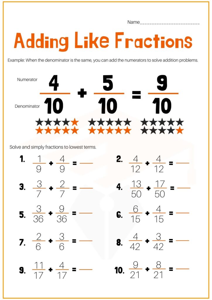 Fraction Worksheet for Grade 5